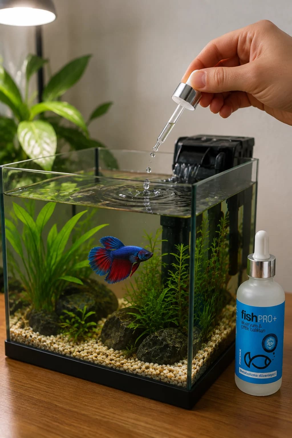FishPro+ beta balığı akvaryumuna doğrudan damlatma