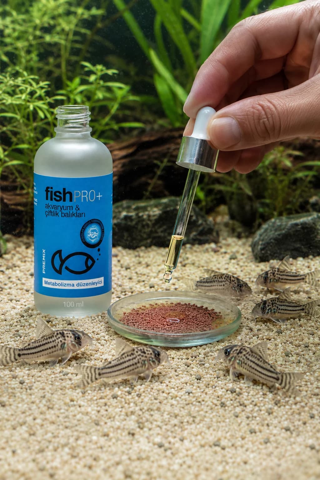 FishPro+ çöpçü batan granül yemine damlatma