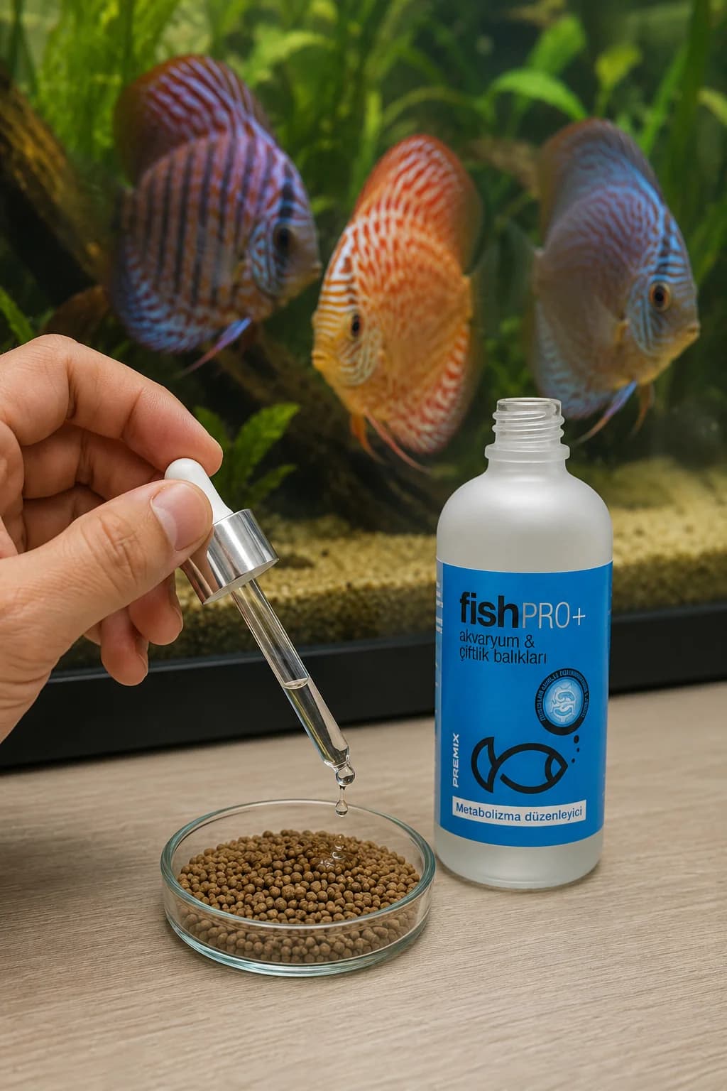 FishPro+ discus balığı pelet yemine damlatma