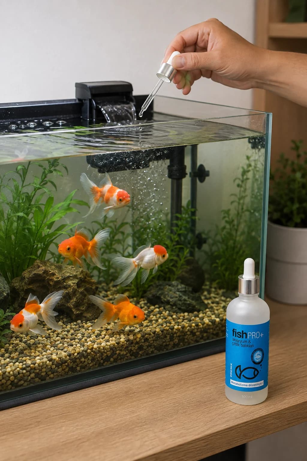 FishPro+ japon balığı akvaryumuna doğrudan damlatma
