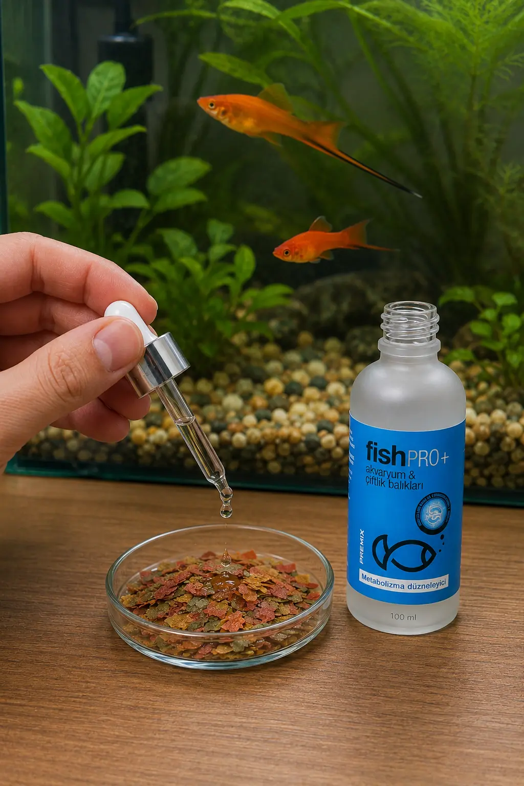 FishPro+ kılıçkuyruk balığı akvaryumuna doğrudan damlatma