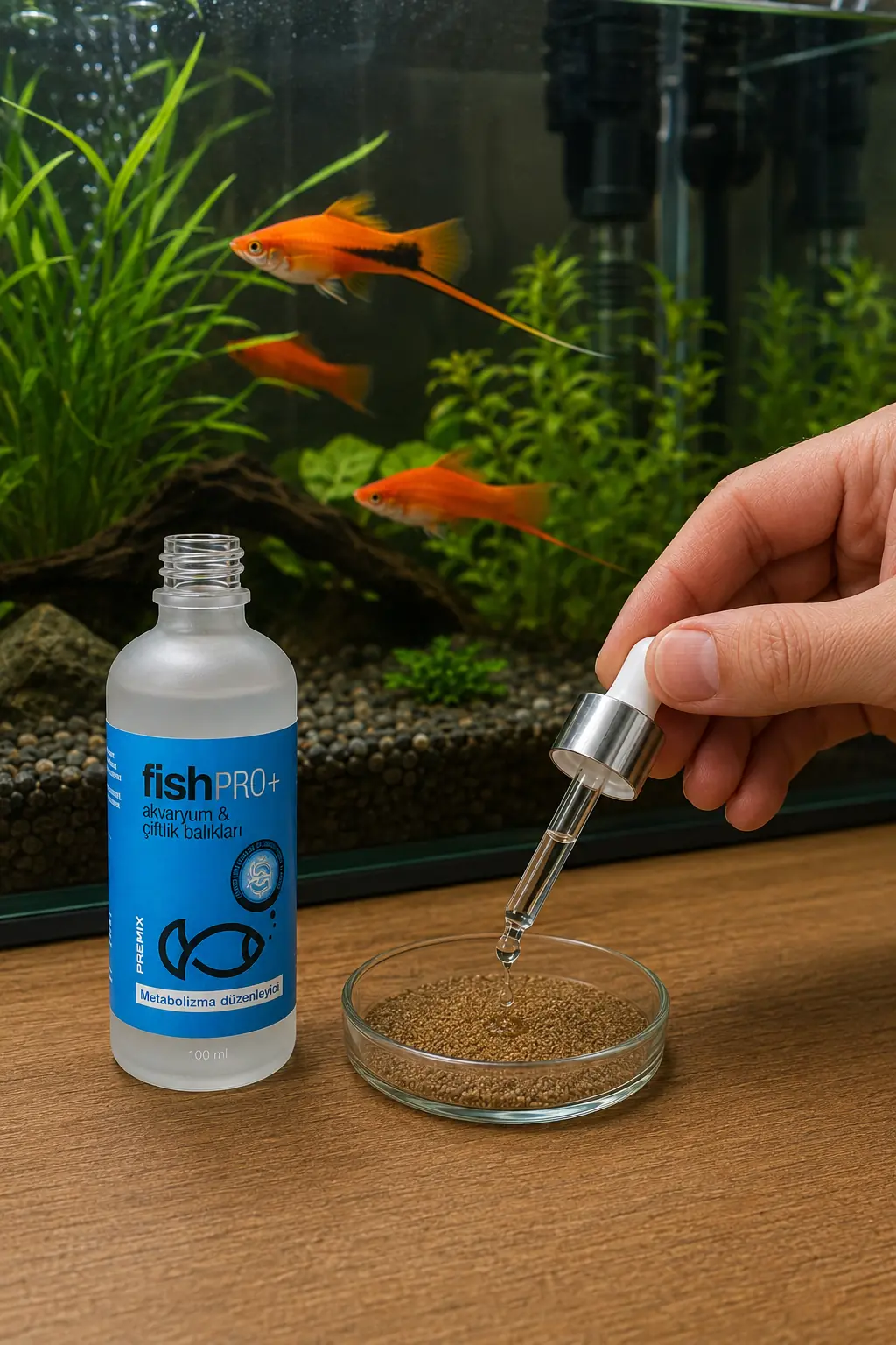 FishPro+ kılıçkuyruk balığı pul yemine damlatma