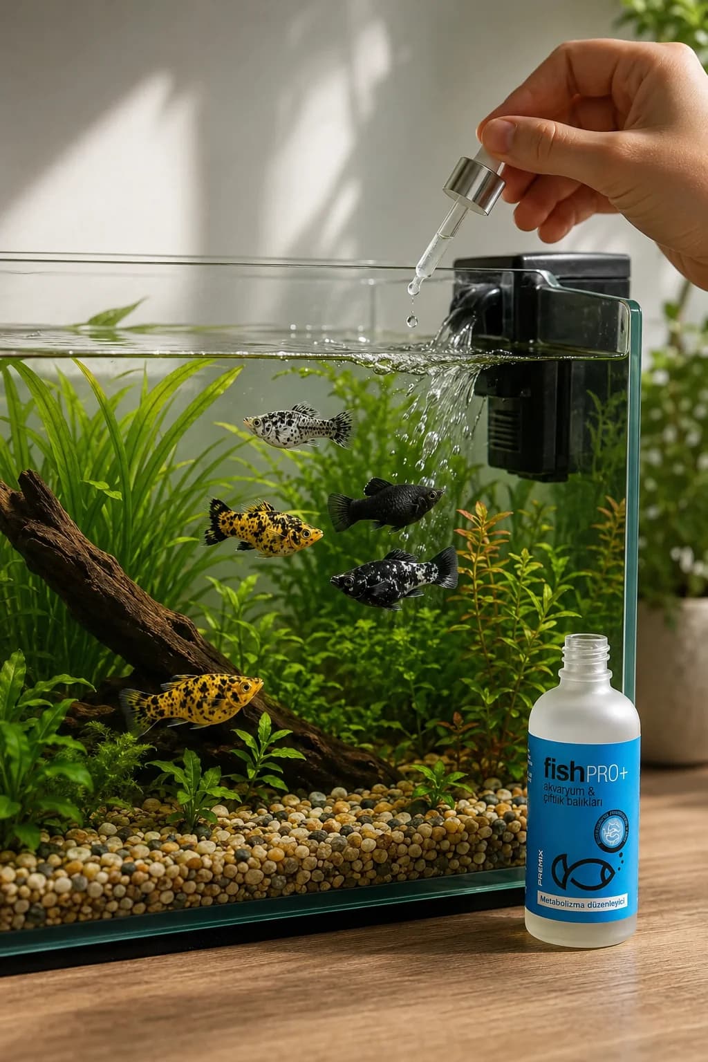 FishPro+ moli akvaryumuna doğrudan damlatma