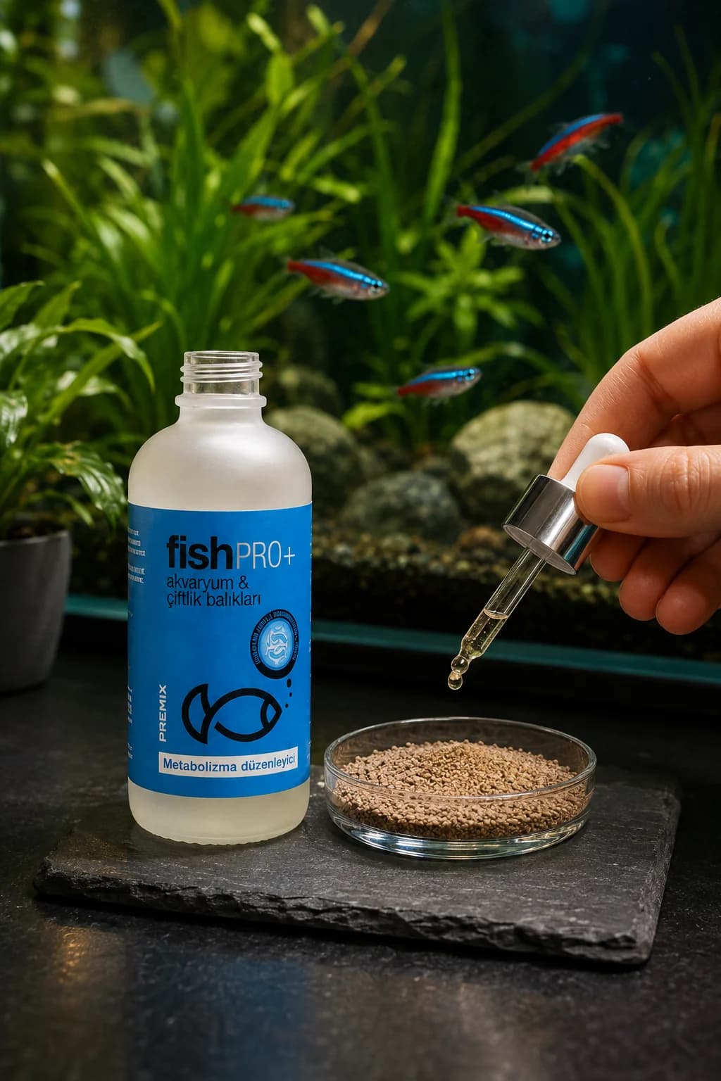 FishPro+ neon tetra granül yemine damlatma