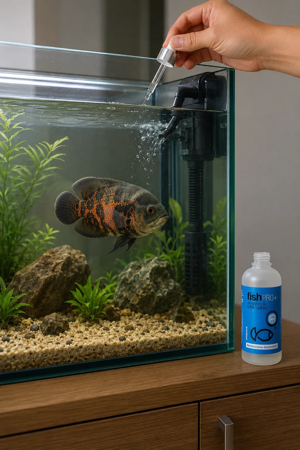 FishPro+ oscar balığı akvaryumuna doğrudan damlatma