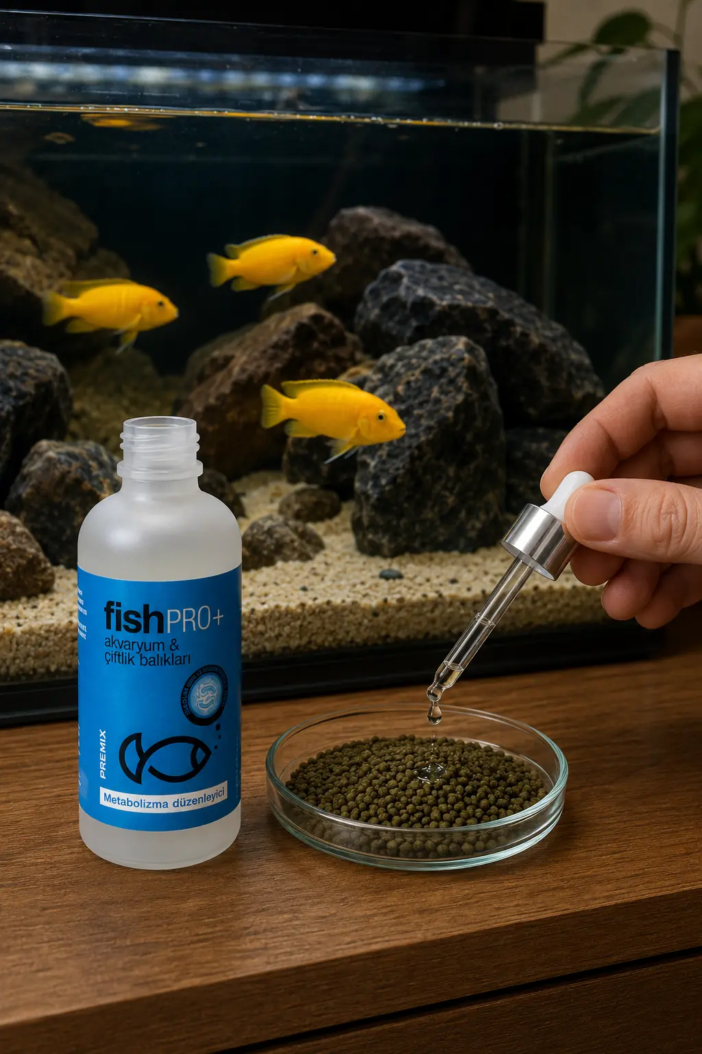 FishPro+ sarı prenses akvaryumuna doğrudan damlatma