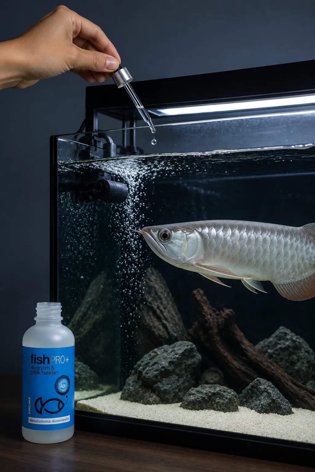 FishPro+ arowana akvaryumuna doğrudan damlatma