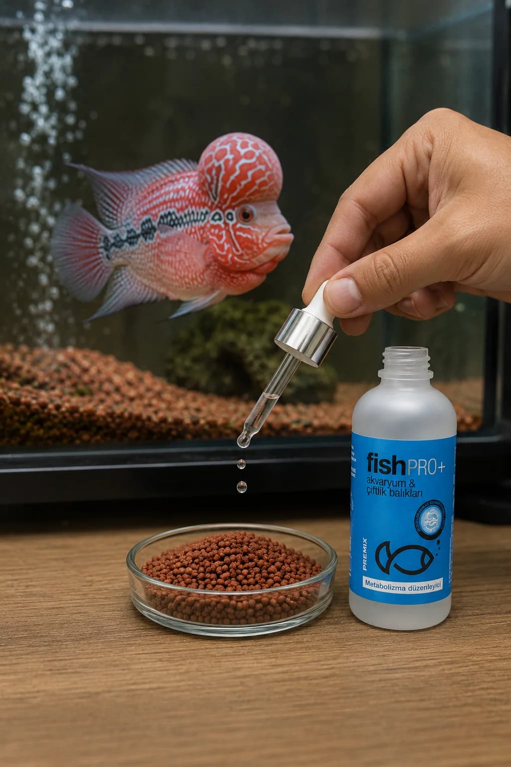 FishPro+ flowerhorn peletine damlatma