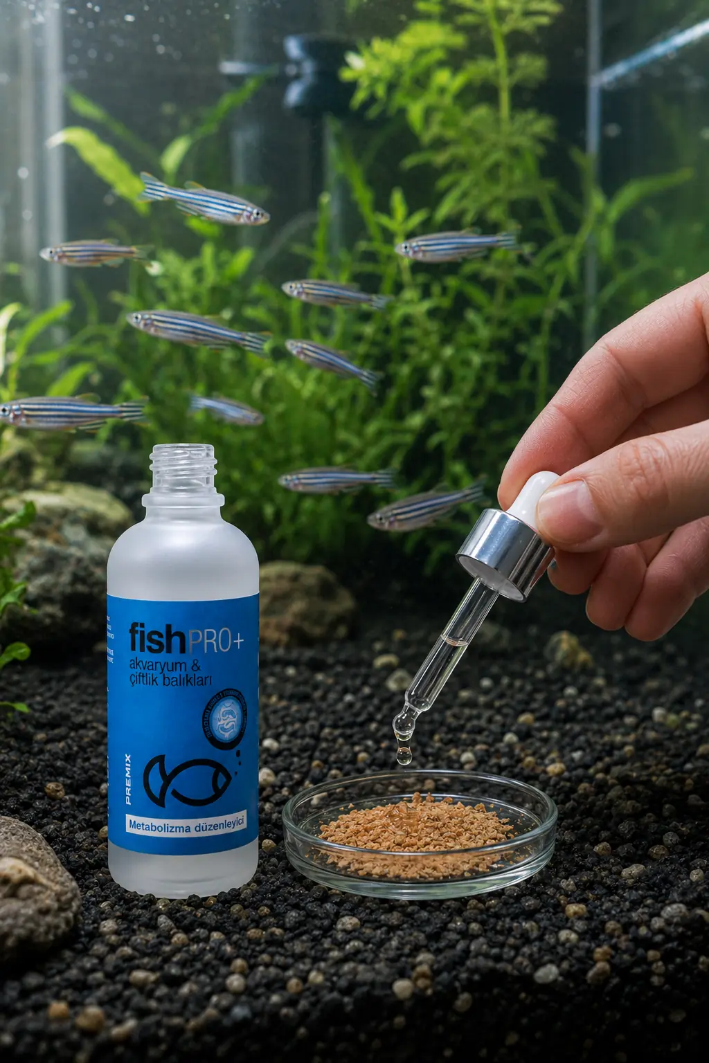 FishPro+ zebra danio pul yemine damlatma